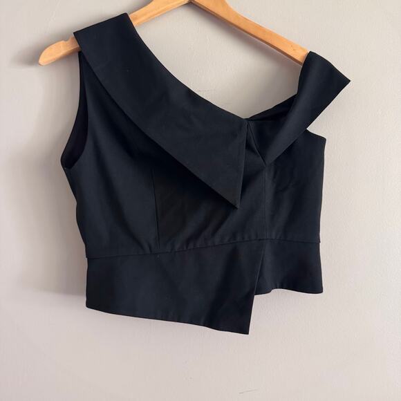 Michelle Mason Black One Shoulder Asymmetric Crepe Top Size 4 $450 - Picture 2 of 6